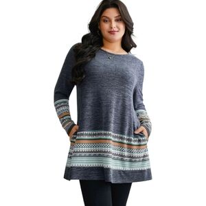 Bloomchic Nwt Long Sleeve Tunic Boho Print Tunic T-shirt Top Size 18/20